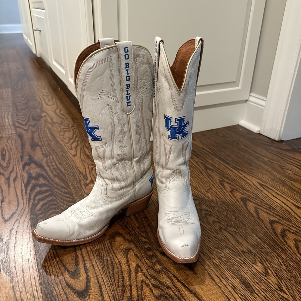 White and Blue Western Boots by GAMEDAY Boots